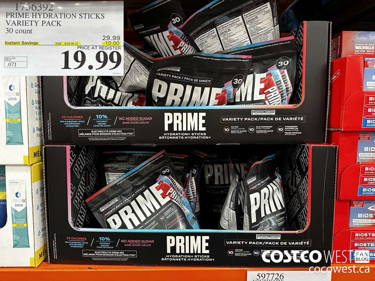 1756392 PRIME HYDRATION STICKS VARIETY PACK 30 COUNT ($10.00 INSTANT SAVINGS EXPIRES ON 2024-09-22) $19.99