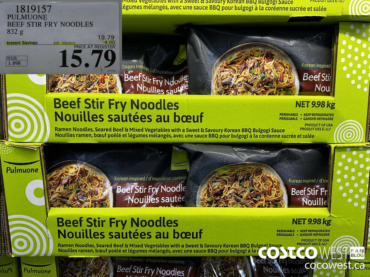 1819157 PULMUONE BEEF STIR FRY NOODLES 832G ($4.00 INSTANT SAVINGS EXPIRES ON 2024-09-22) $15.79