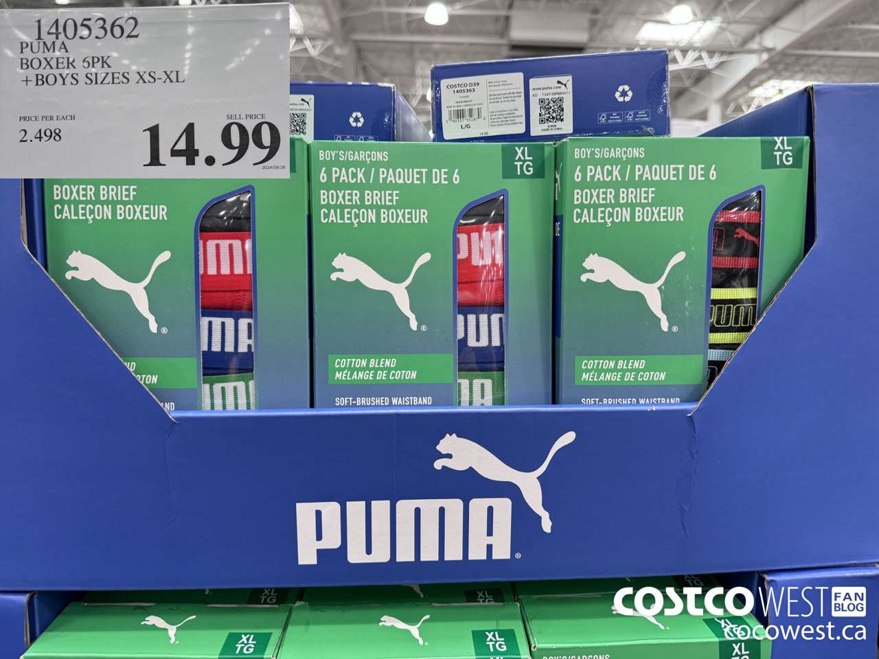 1405362 PUMA BOXER 6PK BOYS SIZES XS-XL $14.99