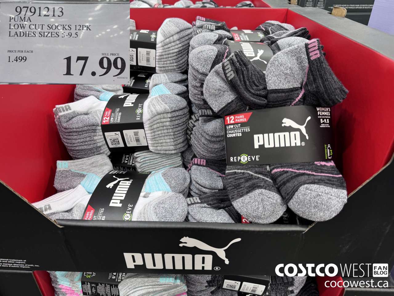 9791213 PUMA LOW CUT SOCKS 12PK LADIES SIZES 5-9.5 $17.99