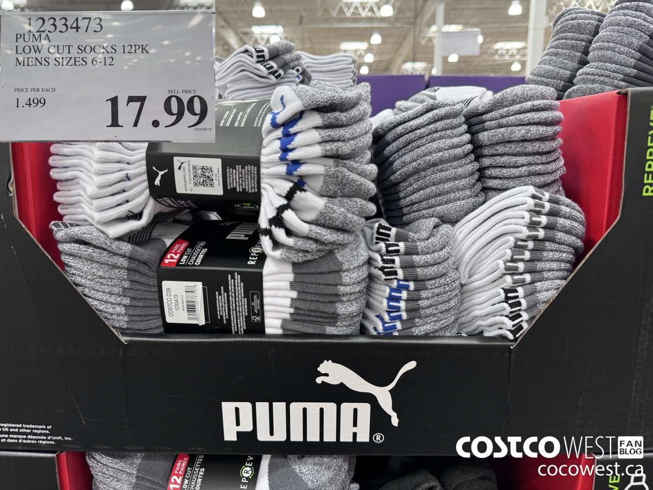 1233473 PUMA LOW CUT SOCK 12PK MENS SIZES 6-12 $17.99