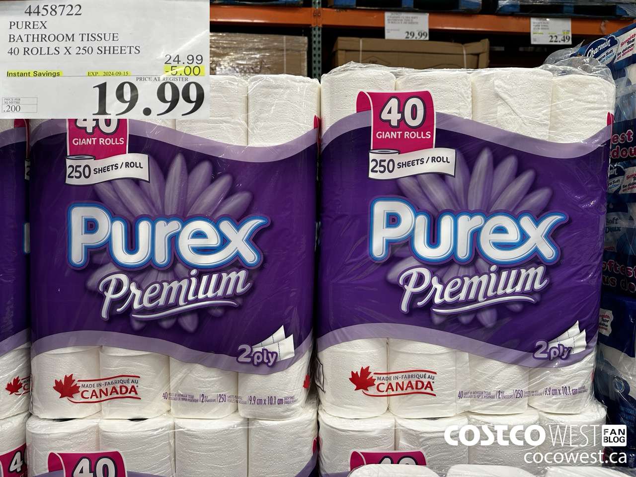 4458722 PUREX BATHROOM TISSUE 40 ROLLS X 250 SHEETS ($5.00 INSTANT SAVINGS EXPIRES ON 2024-09-15) $19.99