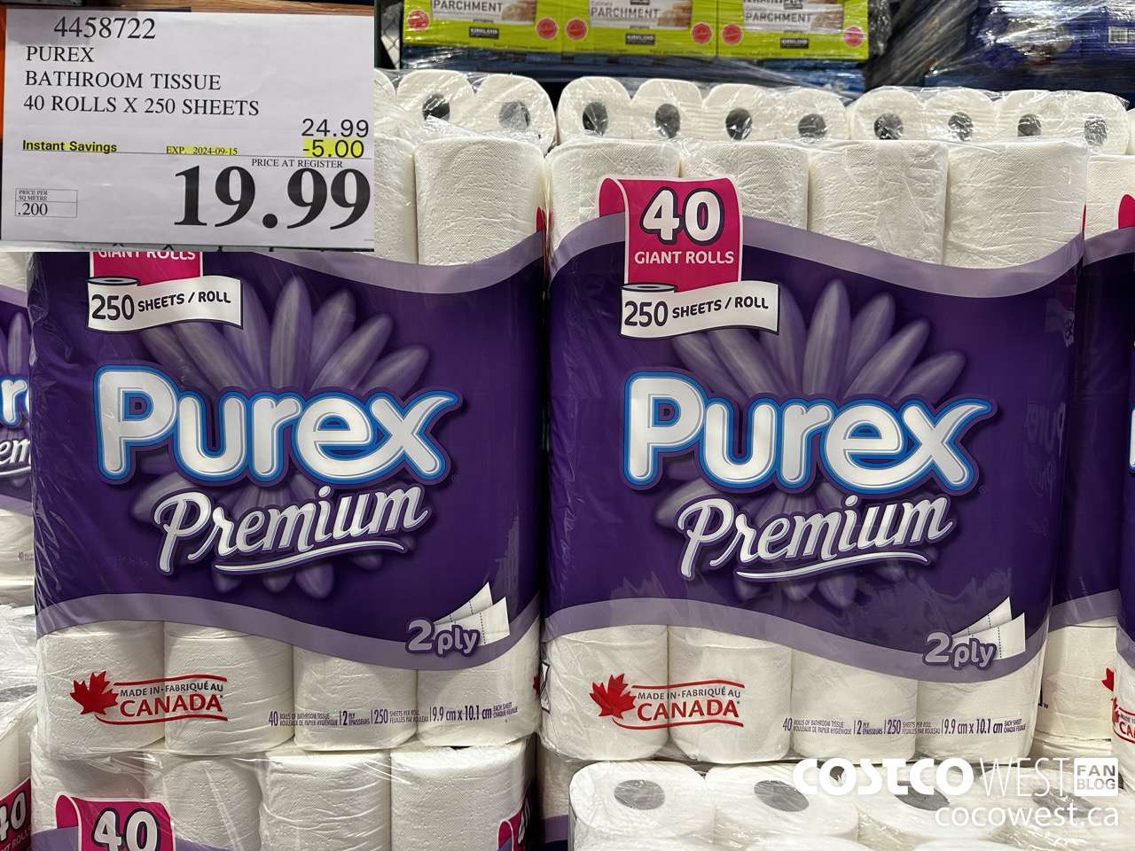 4458722 PUREX BATHROOM TISSUE 40 ROLLS X 250 SHEETS ($5.00 INSTANT SAVINGS EXPIRES ON 2024-09-15) $19.99