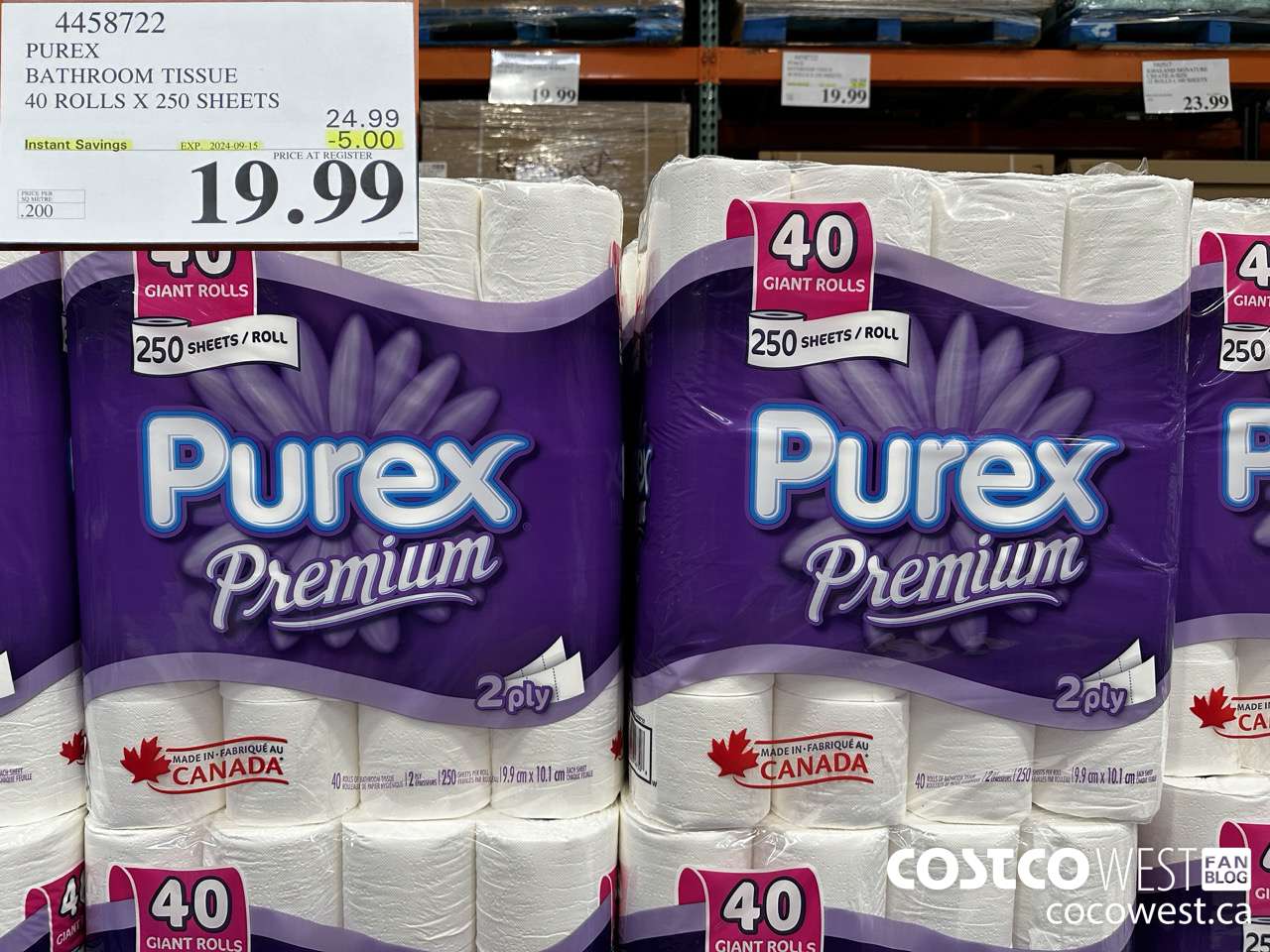 4458722 PUREX BATHROOM TISSUE 40 ROLLS X 250 SHEETS ($5.00 INSTANT SAVINGS EXPIRES ON 2024-09-15) $19.99