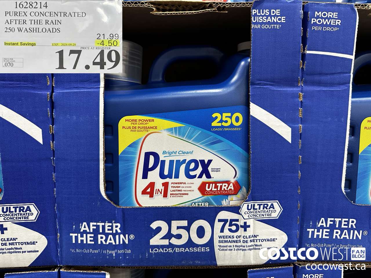 1628214 PUREX CONCENTRATED AFTER THE RAIN 250 WASHLOADS ($4.50 INSTANT SAVINGS EXPIRES ON 2024-09-29) $17.49
