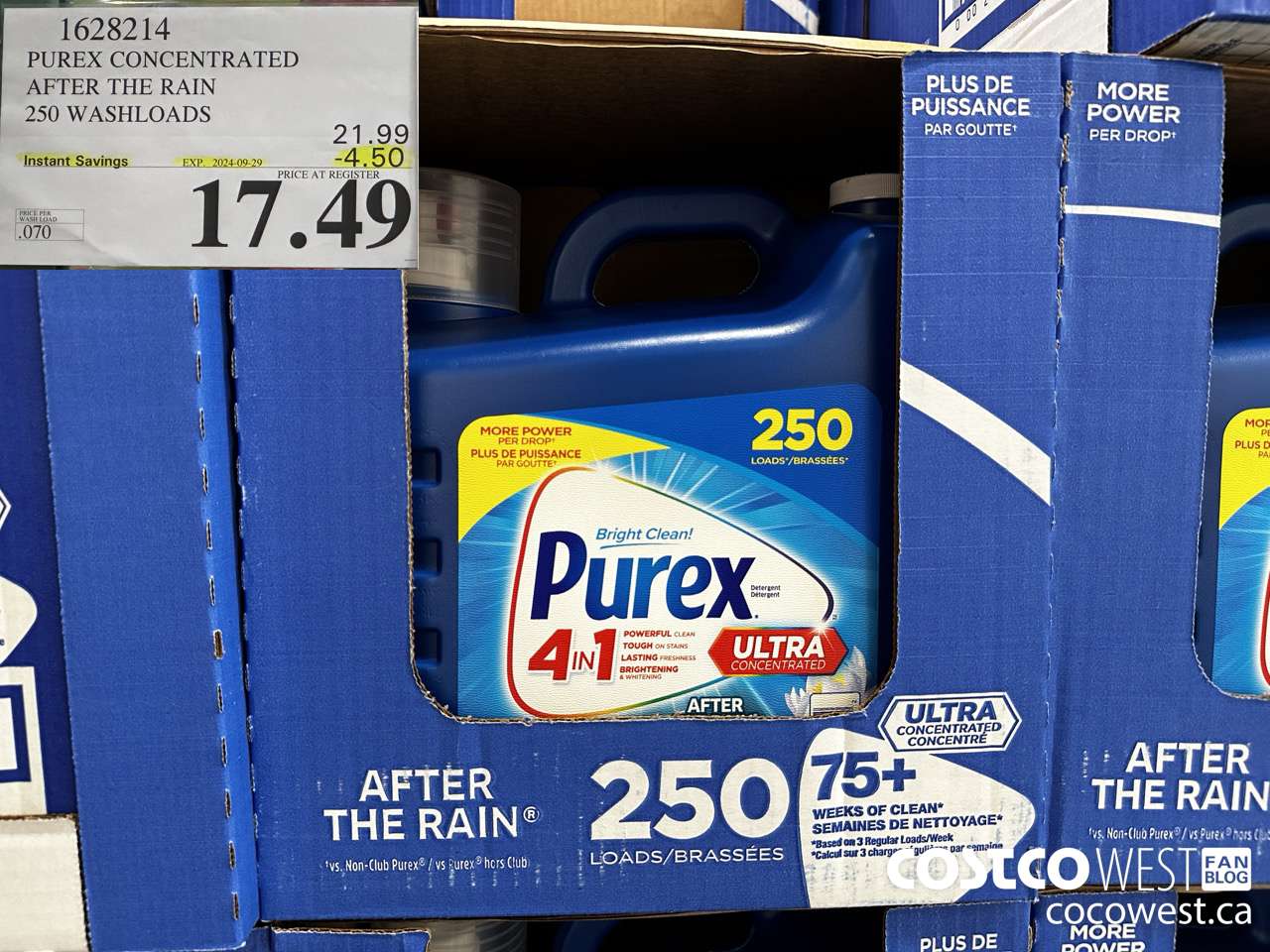 1628214 PUREX CONCENTRATED AFTER THE RAIN 250 WASHLOADS ($4.50 INSTANT SAVINGS EXPIRES ON 2024-09-29) $17.49