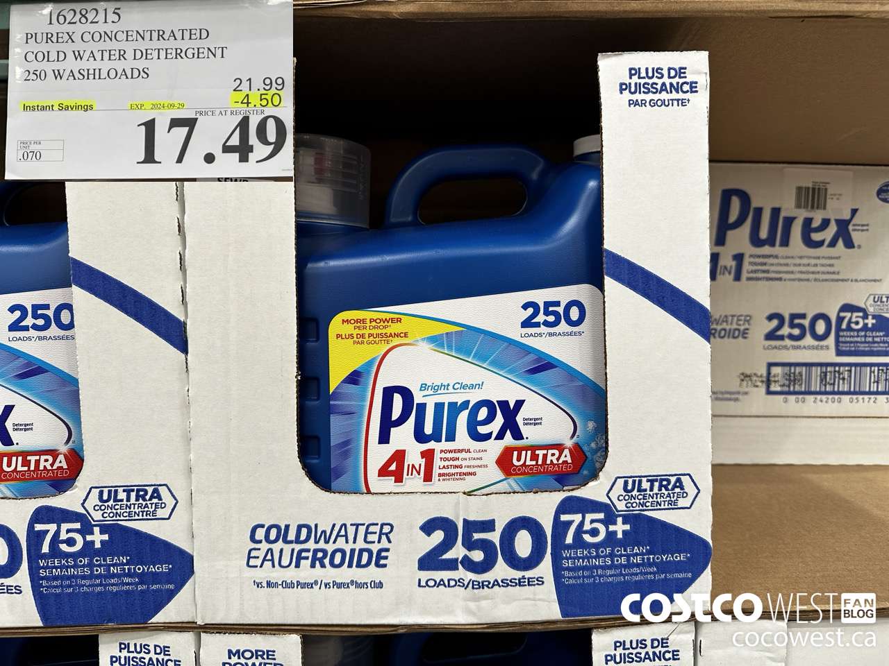 1628215 PUREX CONCENTRATED COLD WATER DETERGENT 250 WASHLOADS ($4.50 INSTANT SAVINGS EXPIRES ON 2024-09-29) $17.49