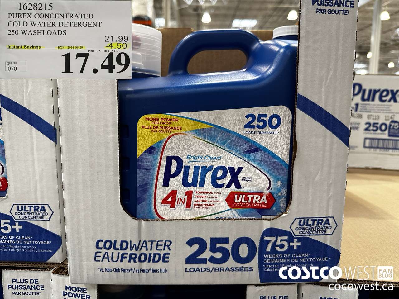 1628215 PUREX CONCENTRATED COLD WATER DETERGENT 250 WASHLOADS ($4.50 INSTANT SAVINGS EXPIRES ON 2024-09-29) $17.49
