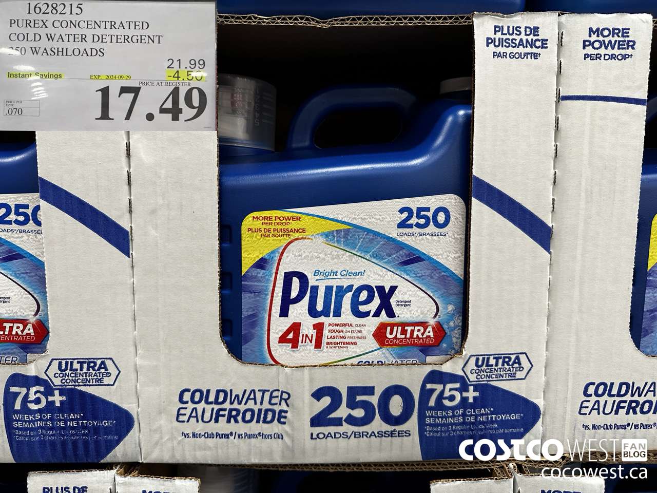 1628215 PUREX CONCENTRATED COLD WATER DETERGENT 250 WASHLOADS ($4.50 INSTANT SAVINGS EXPIRES ON 2024-09-29) $17.49