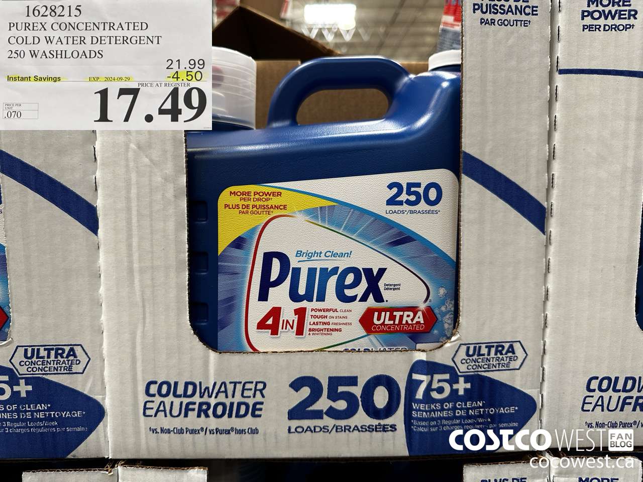 1628215 PUREX CONCENTRATED COLD WATER DETERGENT 250 WASHLOADS ($4.50 INSTANT SAVINGS EXPIRES ON 2024-09-29) $17.49
