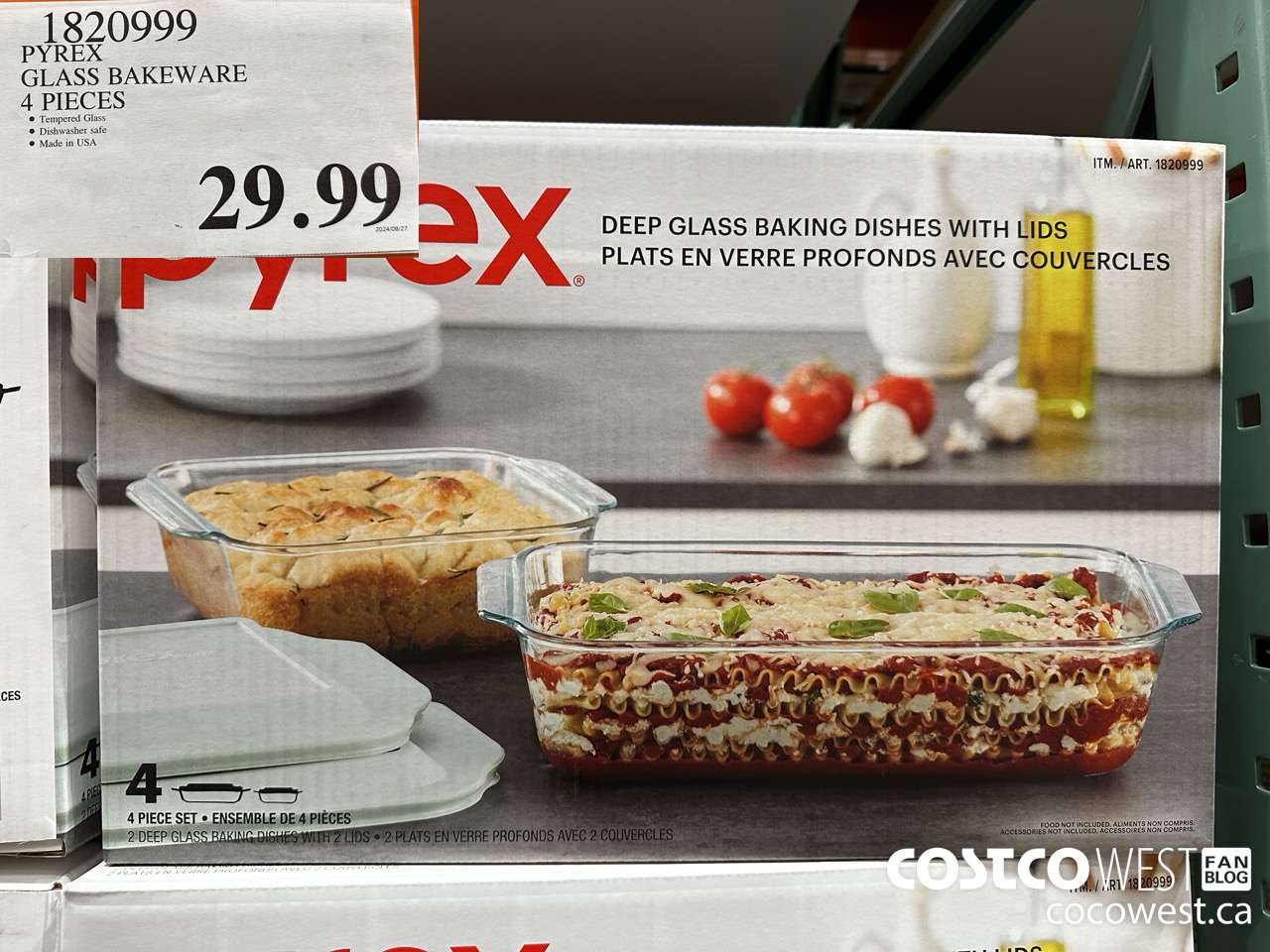 1820999 PYREX GLASS BAKEWARE 4 PIECES $29.99