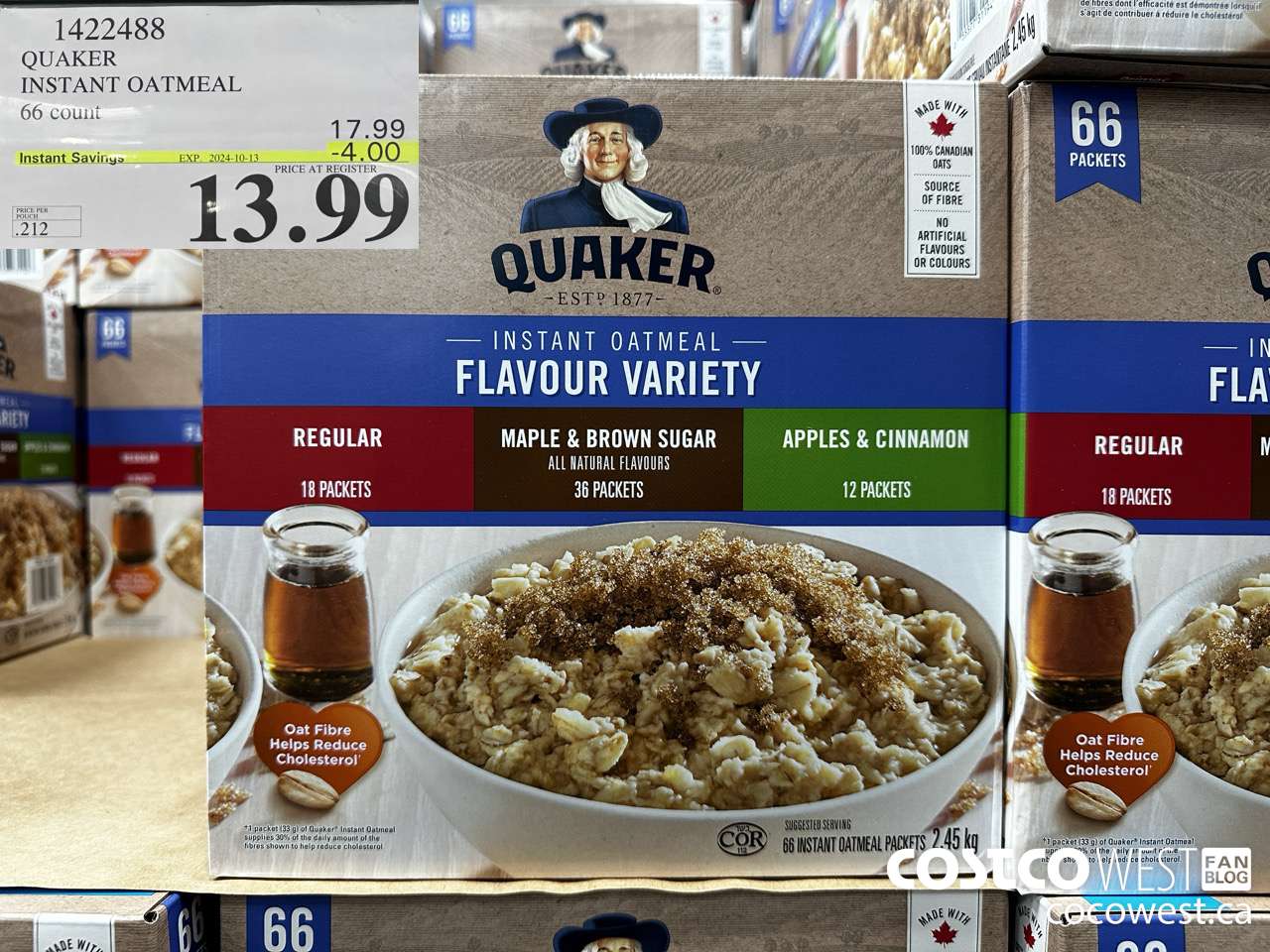 1422488 QUAKER INSTANT OATMEAL 66 COUNT ($4.00 INSTANT SAVINGS EXPIRES ON 2024-10-13) $13.99
