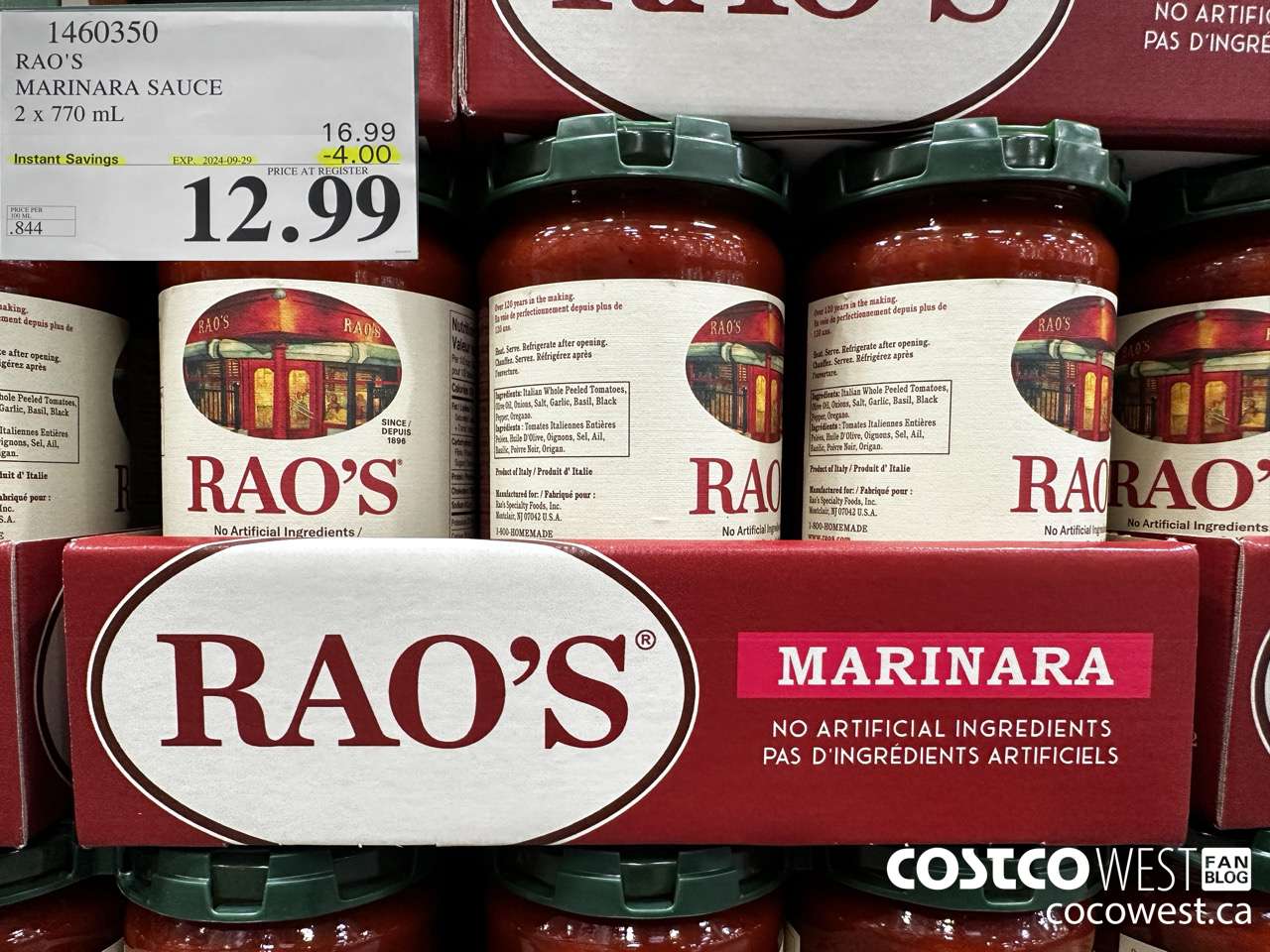 1460350 RAO'S MARINARA SAUCE 2 x 770mL ($4.00 INSTANT SAVINGS EXPIRES ON 2024-09-29) $12.99