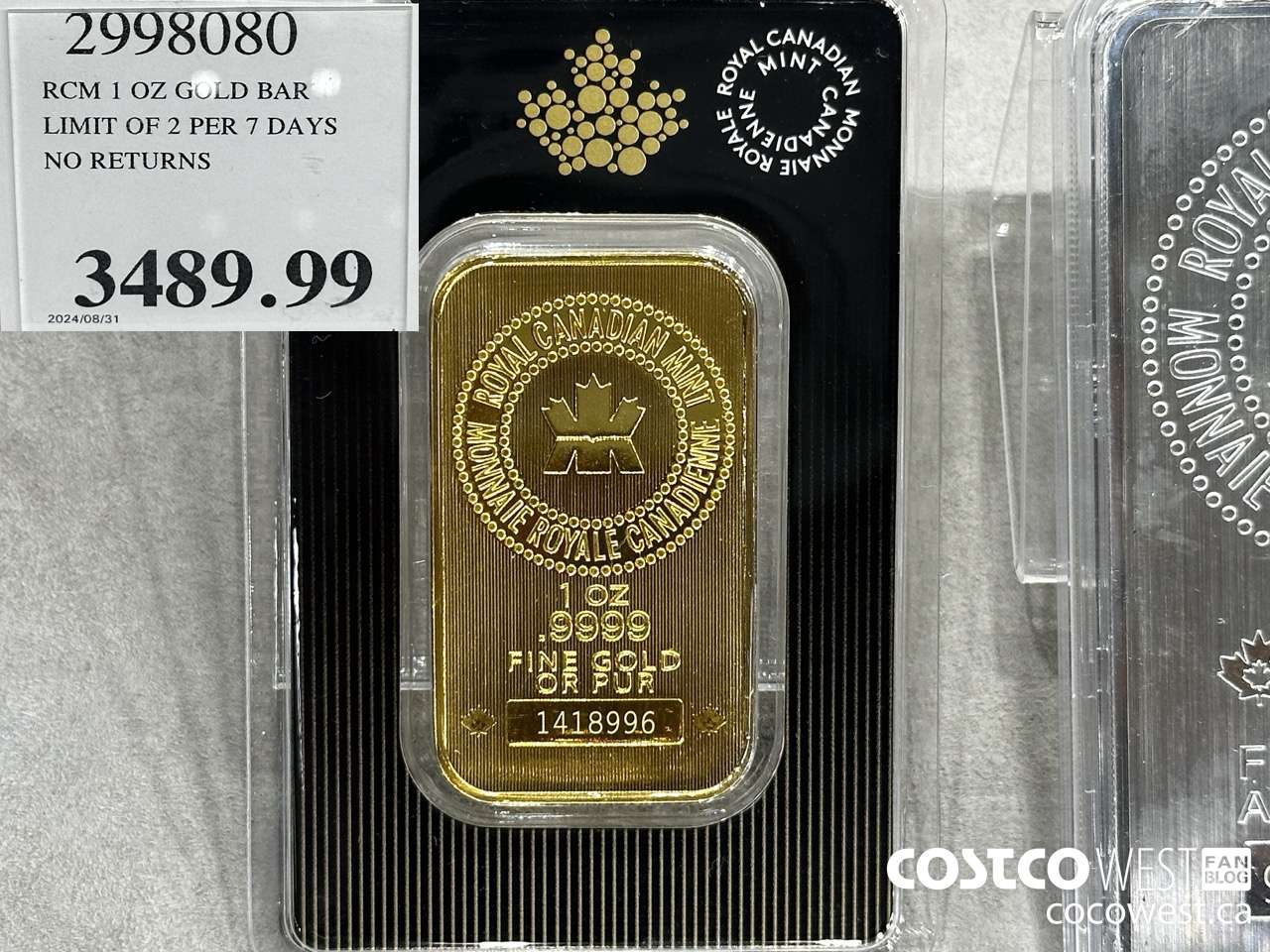 2998080 RCM 1 OZ GOLD BAR LIMIT OF 2 PER 7 DAYS NO RETURNS $3489.99
