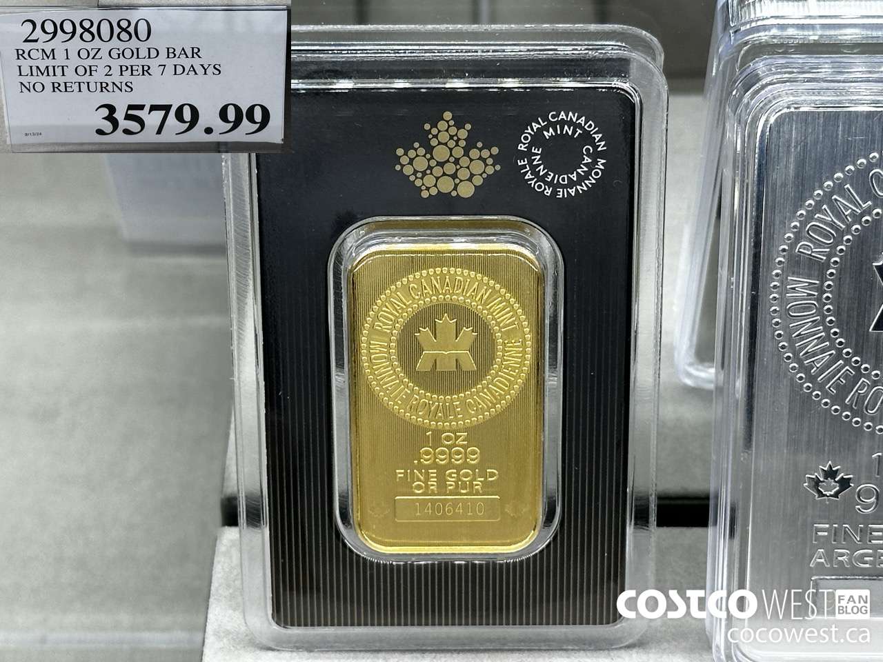 2998080 RCM 1 OZ GOLD BAR LIMIT OF 2 PER 7 DAYS NO RETURNS $3579.99