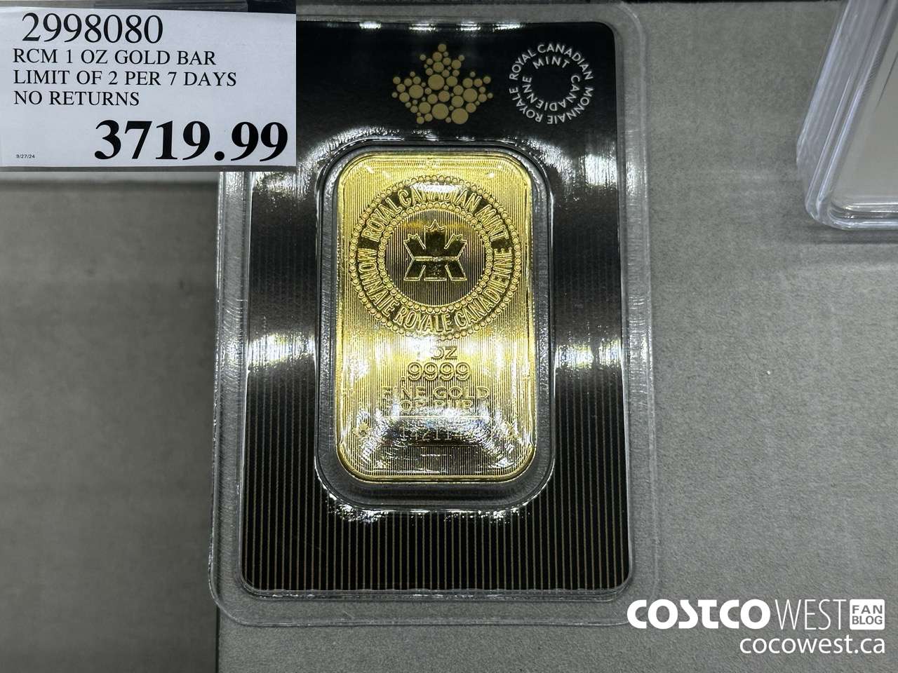 2998080 RCM 1 OZ GOLD BAR LIMIT OF 2 PER 7 DAYS NO RETURNS $3719.99
