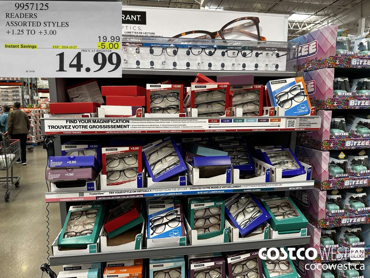 9957125 READERS ASSORTED STYLES +1.25 TO +3.00 ($5.00 INSTANT SAVINGS EXPIRES ON 2024-10-27) $14.99