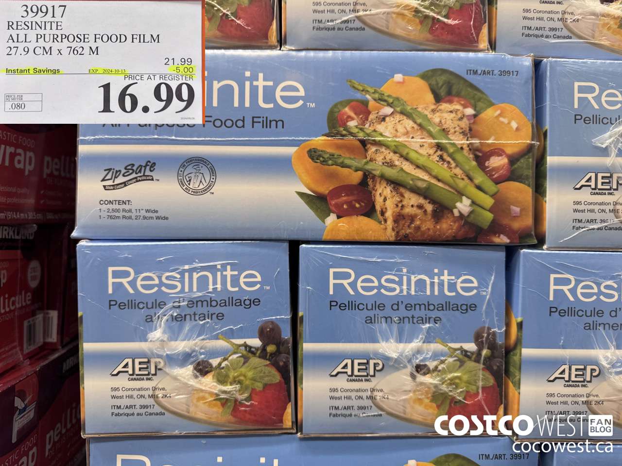 39917 RESINITE ALL PURPOSE FOOD FILM 27.9 CM x 762 M ($5.00 INSTANT SAVINGS EXPIRES ON 2024-10-13) $16.99