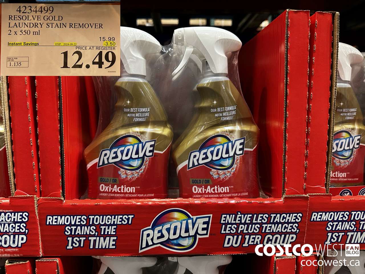 4234499 RESOLVE GOLD LAUNDRY STAIN REMOVER 2 X 550ML ($3.50 INSTANT SAVINGS EXPIRES ON 2024-09-22) $12.49