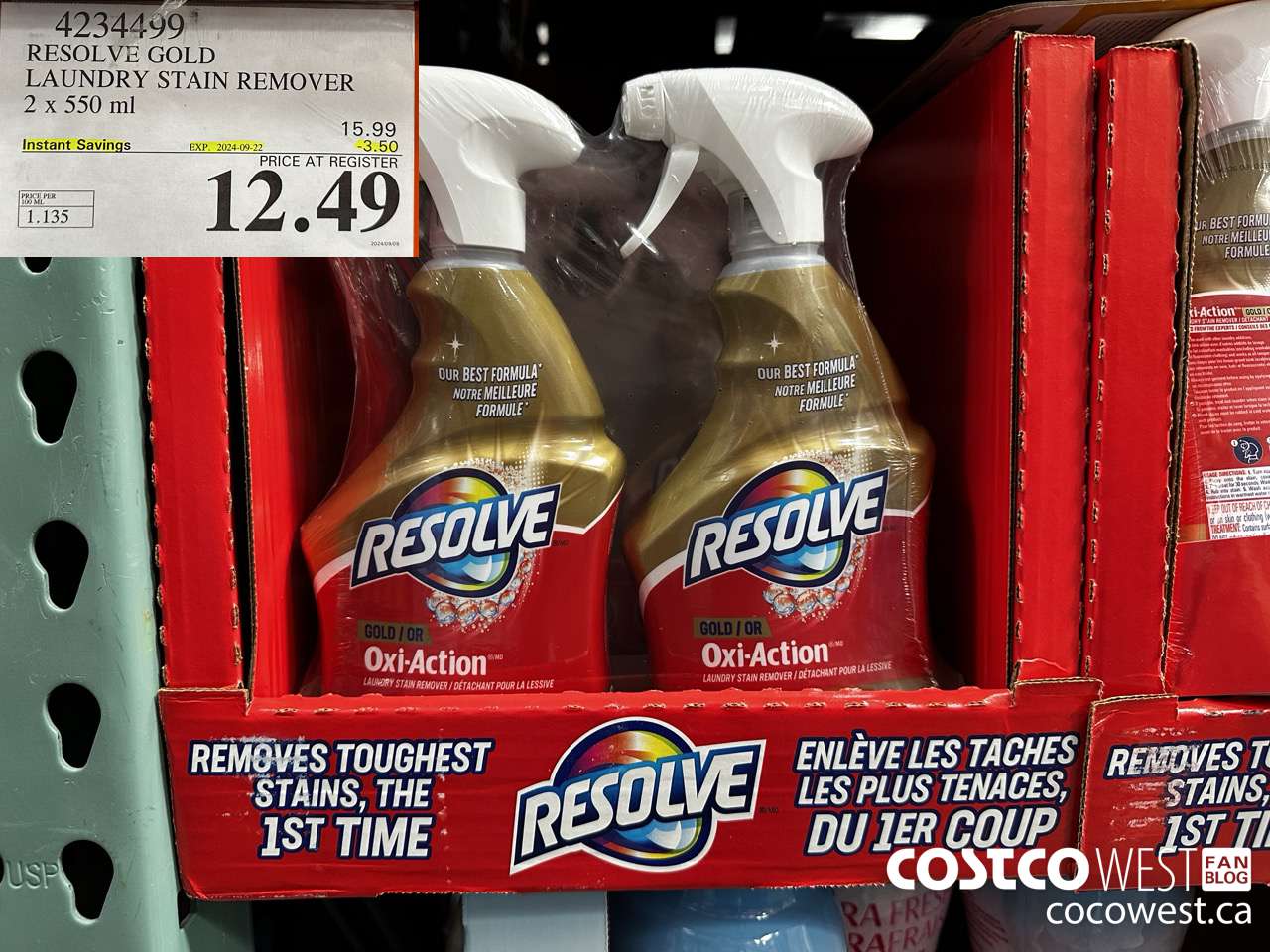 4234499 RESOLVE GOLD LAUNDRY STAIN REMOVER 2 X 550ML ($3.50 INSTANT SAVINGS EXPIRES ON 2024-09-22) $12.49