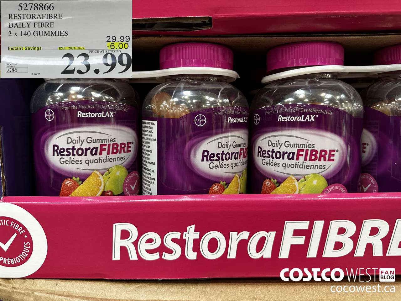 5278866 RESTORAFIBRE DAILY FIBRE 2 X 140 GUMMIES ($6.00 INSTANT SAVINGS EXPIRES ON 2024-10-27) $23.99