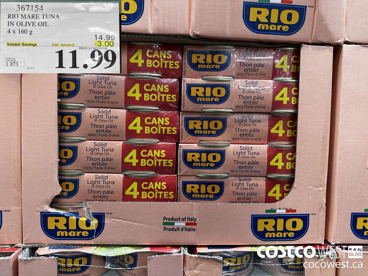 367154 RIO MARE TUNA IN OLIVE OIL 4 x 160 g ($3.00 INSTANT SAVINGS EXPIRES ON 2024-09-15) $11.99