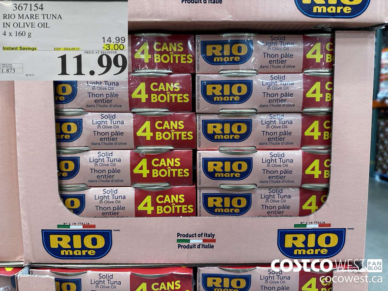 367154 RIO MARE TUNA IN OLIVE OIL 4 x 160 g ($3.00 INSTANT SAVINGS EXPIRES ON 2024-09-15) $11.99