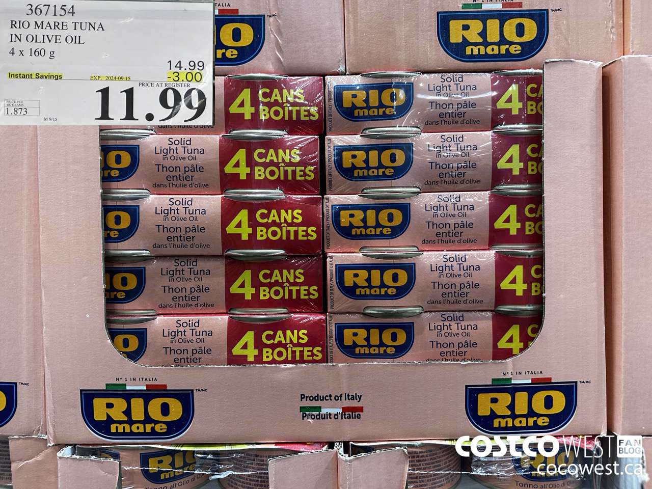 367154 RIO MARE TUNA IN OLIVE OIL 4 x 160 g ($3.00 INSTANT SAVINGS EXPIRES ON 2024-09-15) $11.99