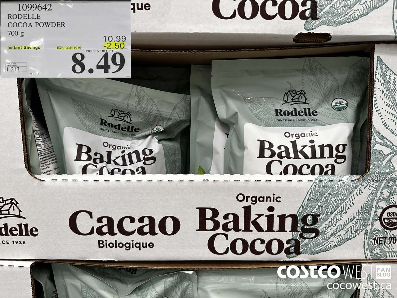 1099642 RODELLE ORGANIC COCOA POWDER 700g ($2.50 INSTANT SAVINGS EXPIRES ON 2024-10-06) $8.49