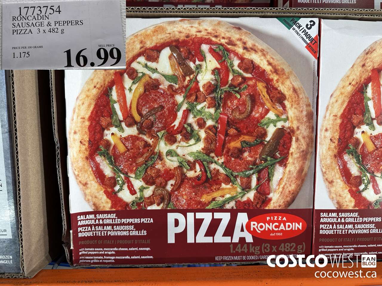 1773754 RONCADIN SAUSAGE & PEPPERS PIZZA 3 X 482G $16.99