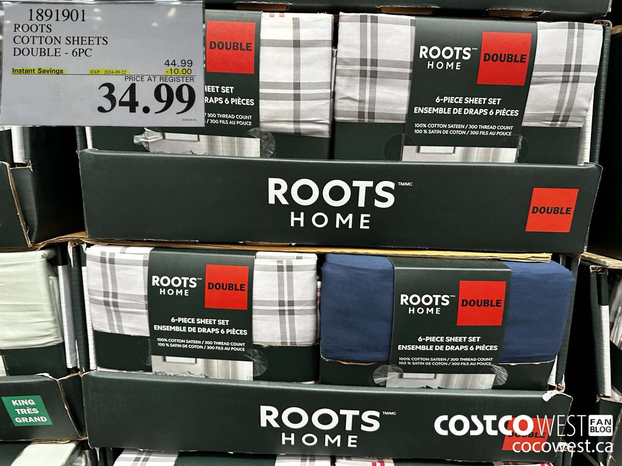 1891901 ROOTS COTTON SHEETS DOUBLE 6PC ($10.00 INSTANT SAVINGS EXPIRES ON 2024-09-22) $34.99