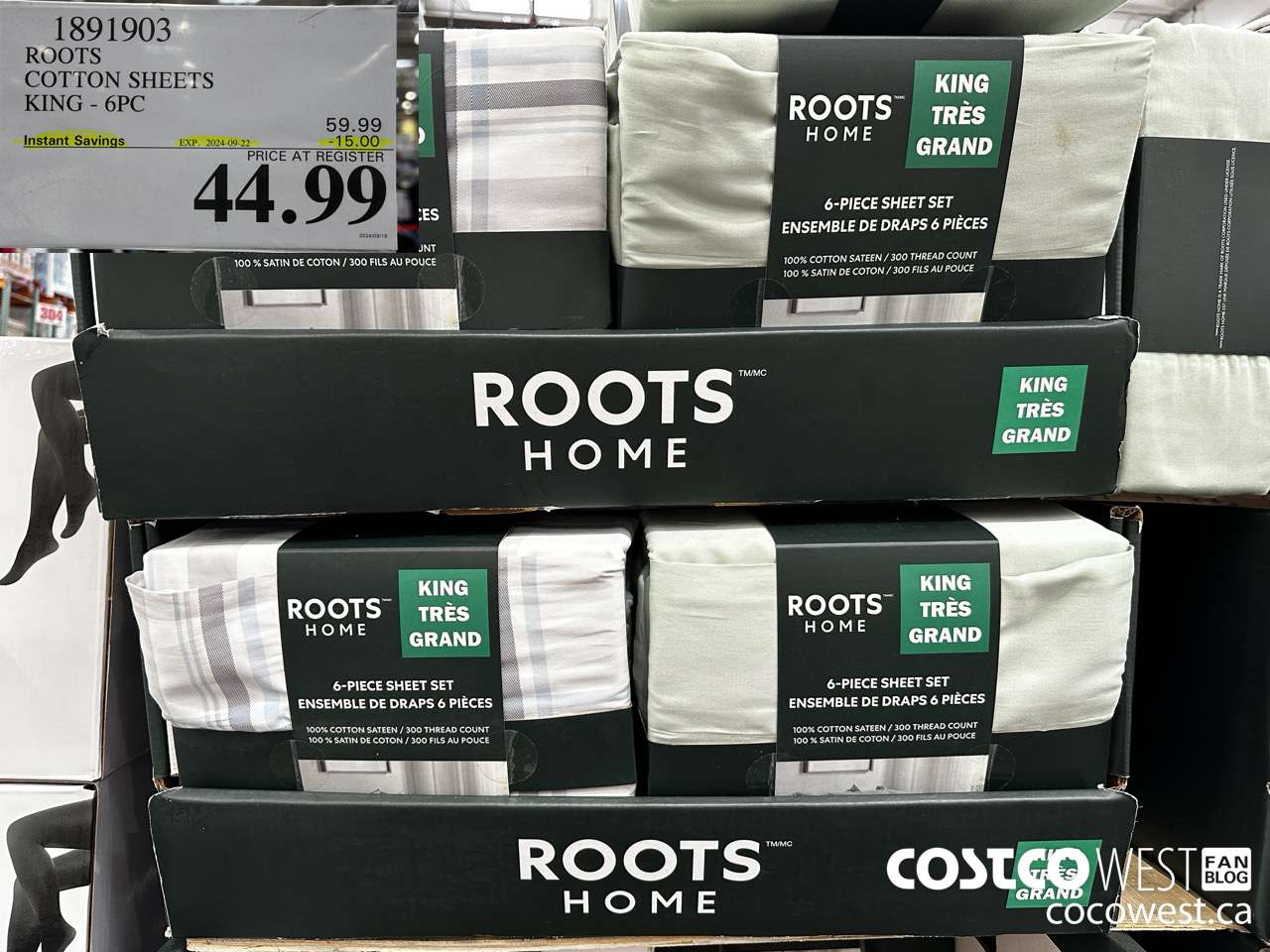 1891903 ROOTS COTTON SHEETS KING 6PC ($15.00 INSTANT SAVINGS EXPIRES ON 2024-09-22) $44.99