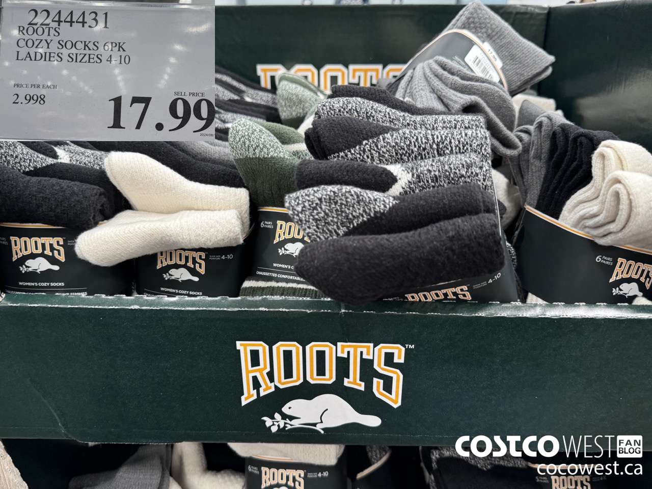 2244431 ROOTS COZY SOCKS 6PK LADIES SIZES 4-10 $17.99