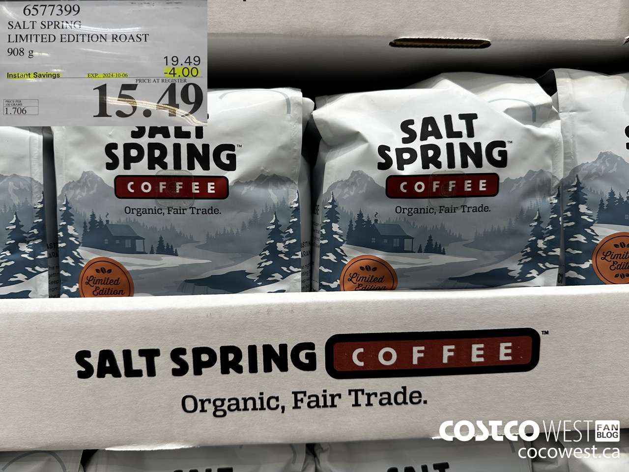 6577399 SALT SPRING ORGANIC LIMITED EDITION ROAST 908G ($4.00 INSTANT SAVINGS EXPIRES ON 2024-10-06) $15.49