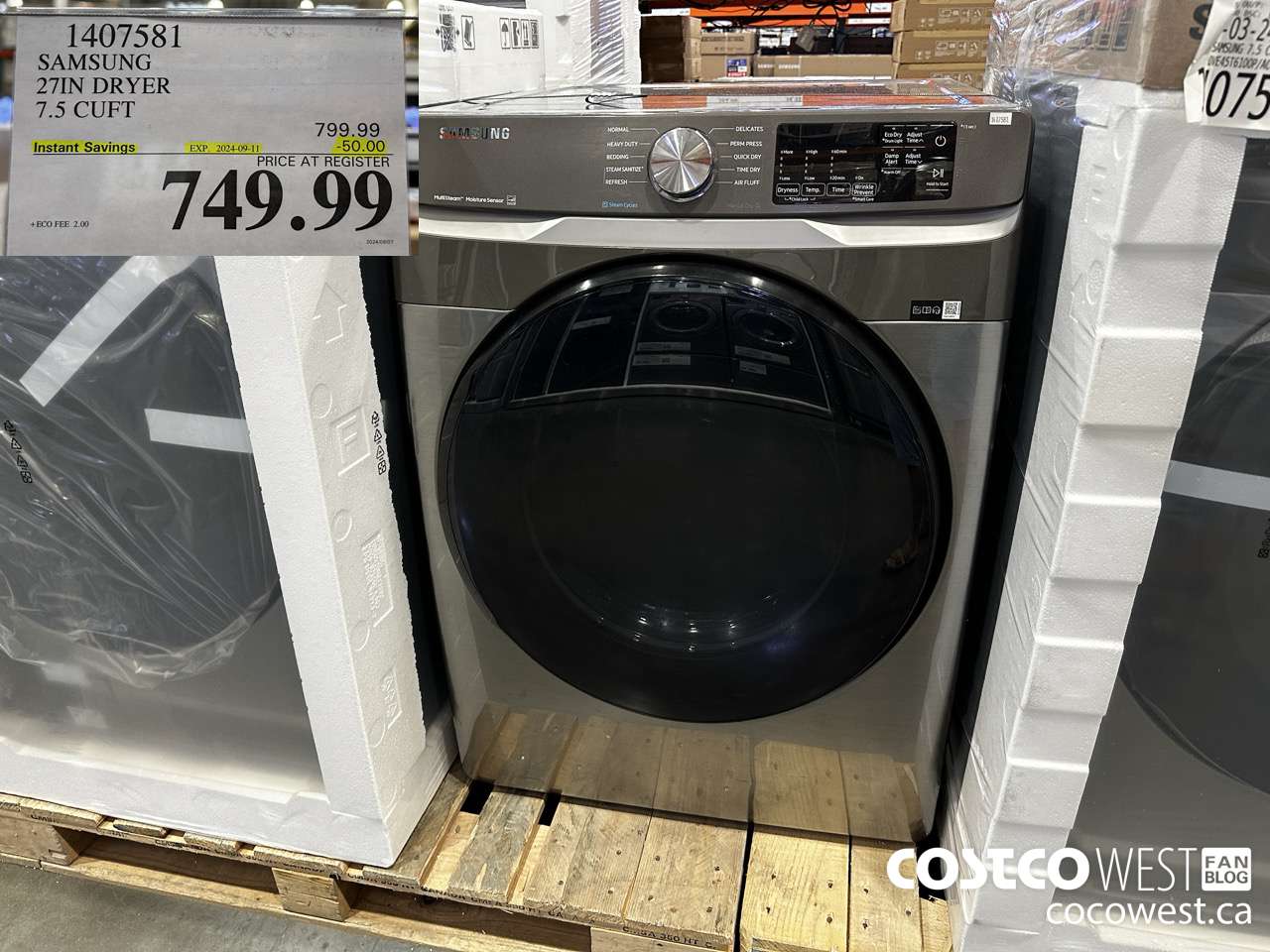 1407581 SAMSUNG 27IN DRYER 7.5 CUFT ($50.00 INSTANT SAVINGS EXPIRES ON 2024-09-11) $749.99