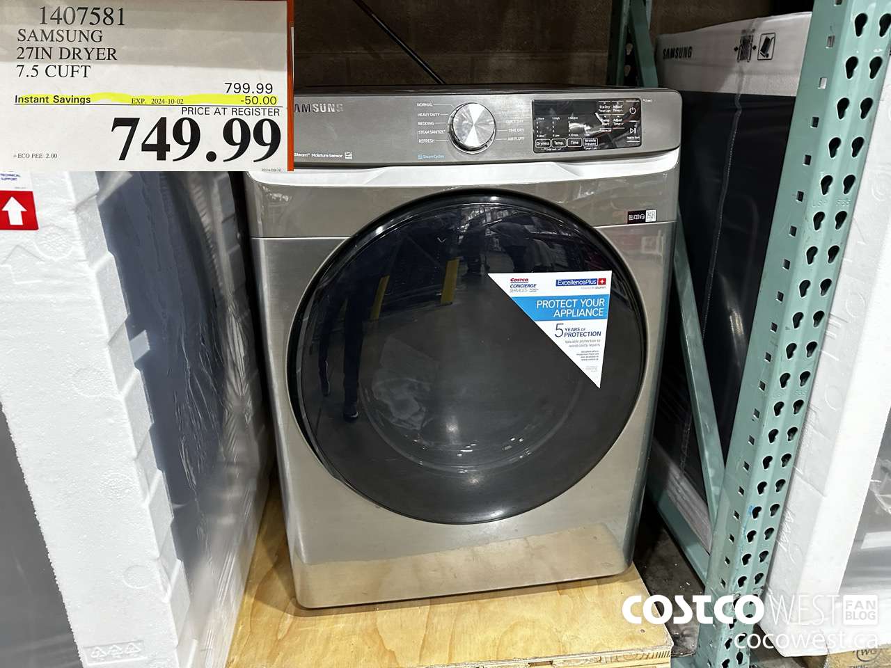 1407581 SAMSUNG 27IN DRYER 7.5 CUFT ($50.00 INSTANT SAVINGS EXPIRES ON 2024-10-02) $749.99