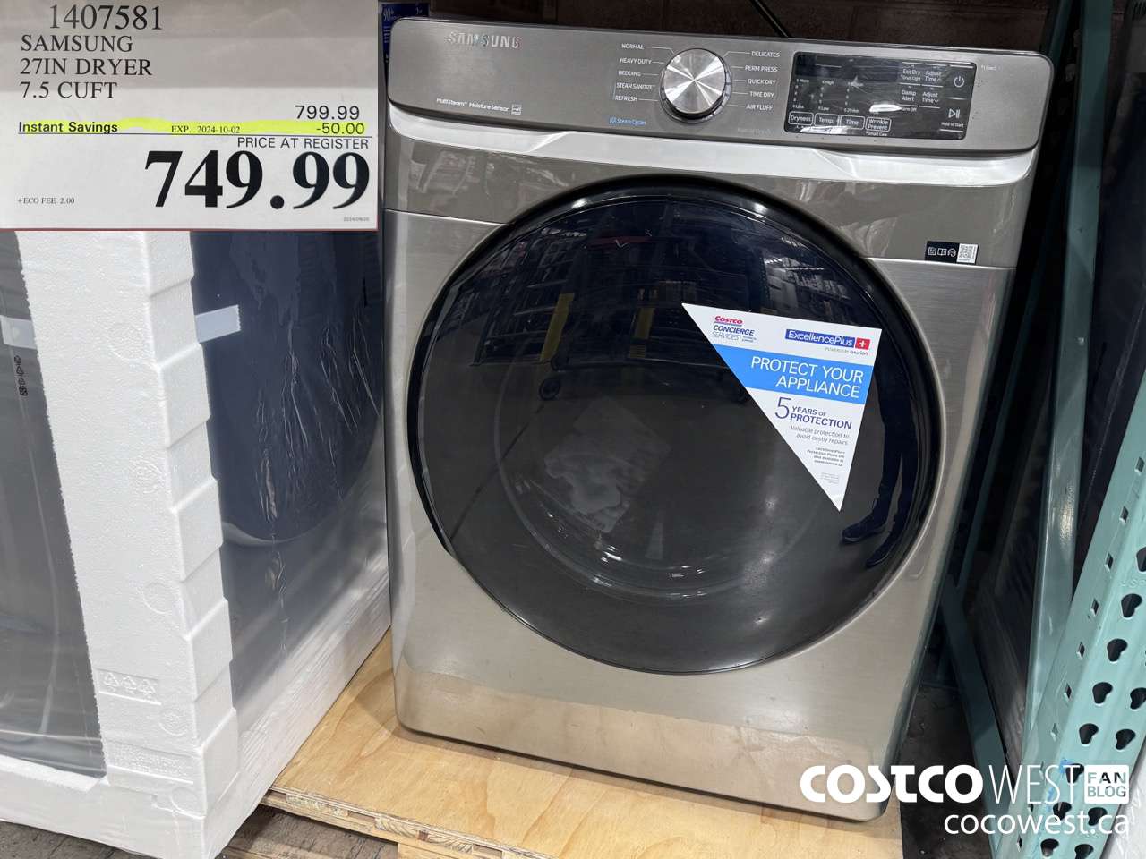 1407581 SAMSUNG 27IN DRYER 7.5 CUFT ($50.00 INSTANT SAVINGS EXPIRES ON 2024-10-02) $749.99
