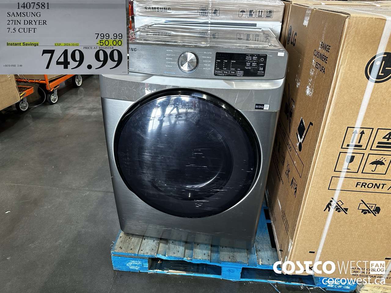 1407581 SAMSUNG 27IN DRYER 7.5 CUFT ($50.00 INSTANT SAVINGS EXPIRES ON 2024-10-02) $749.99