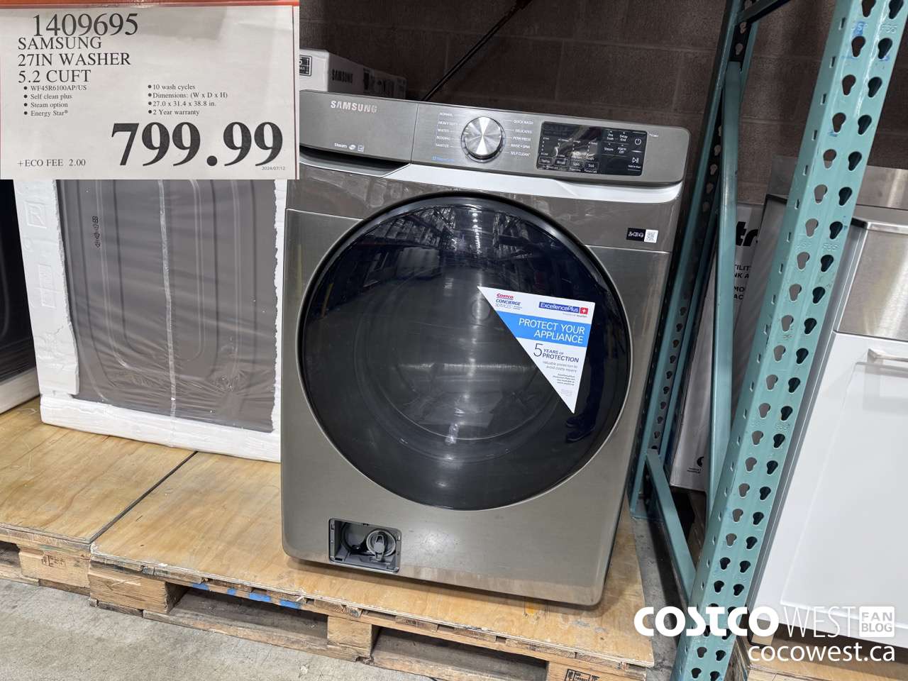 1409695 SAMSUNG 27IN WASHER 5.2 CUFT $799.99