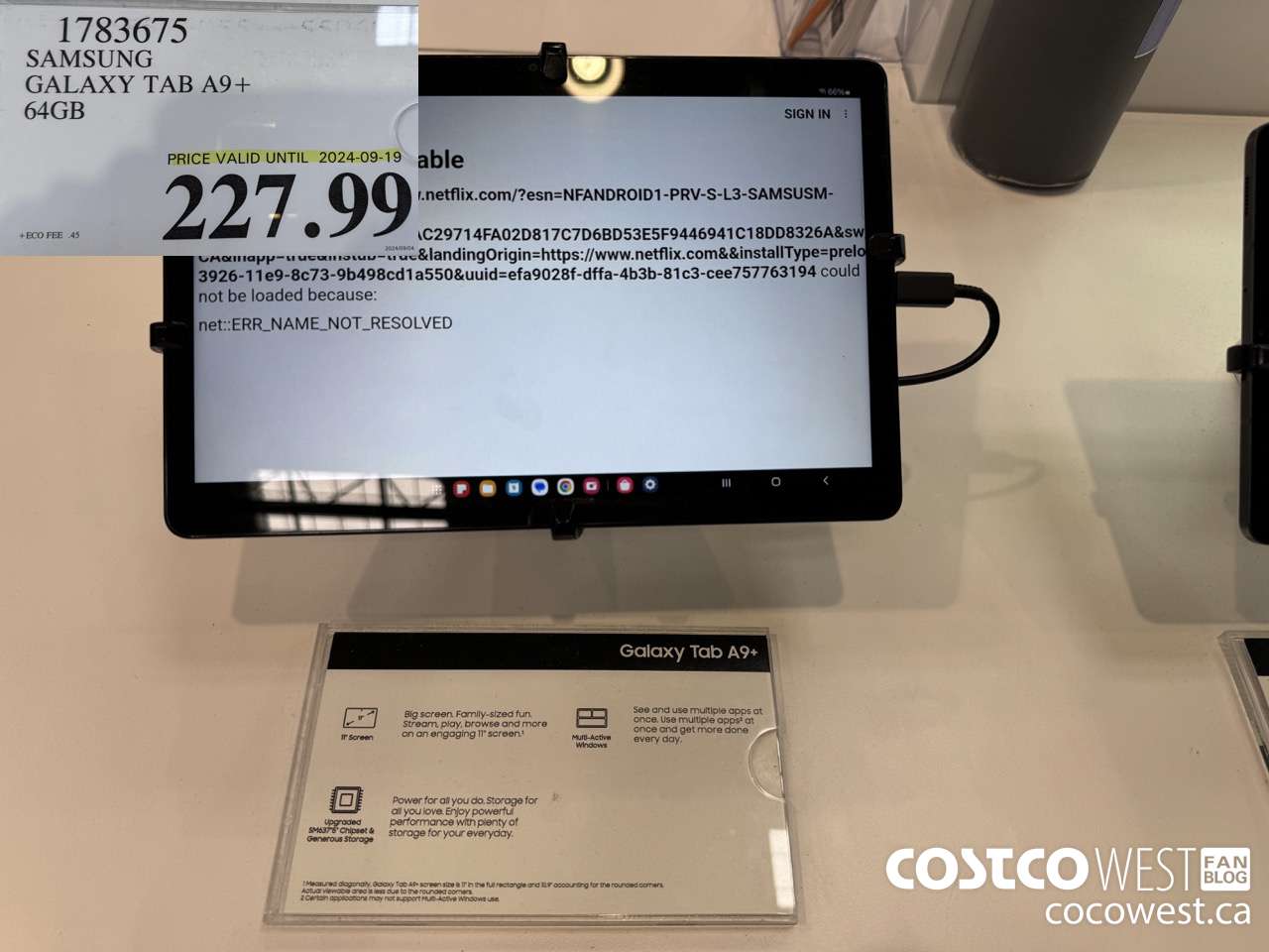 1783675 SAMSUNG GALAXY TAB A9+ 64GB (EXPIRES ON 2024-09-19) $227.99