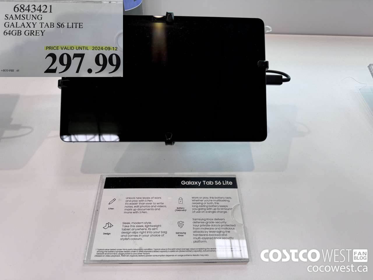 6843421 SAMSUNG GALAXY TAB S6 LITE 64GB GREY (EXPIRES ON 2024-09-12) $297.99