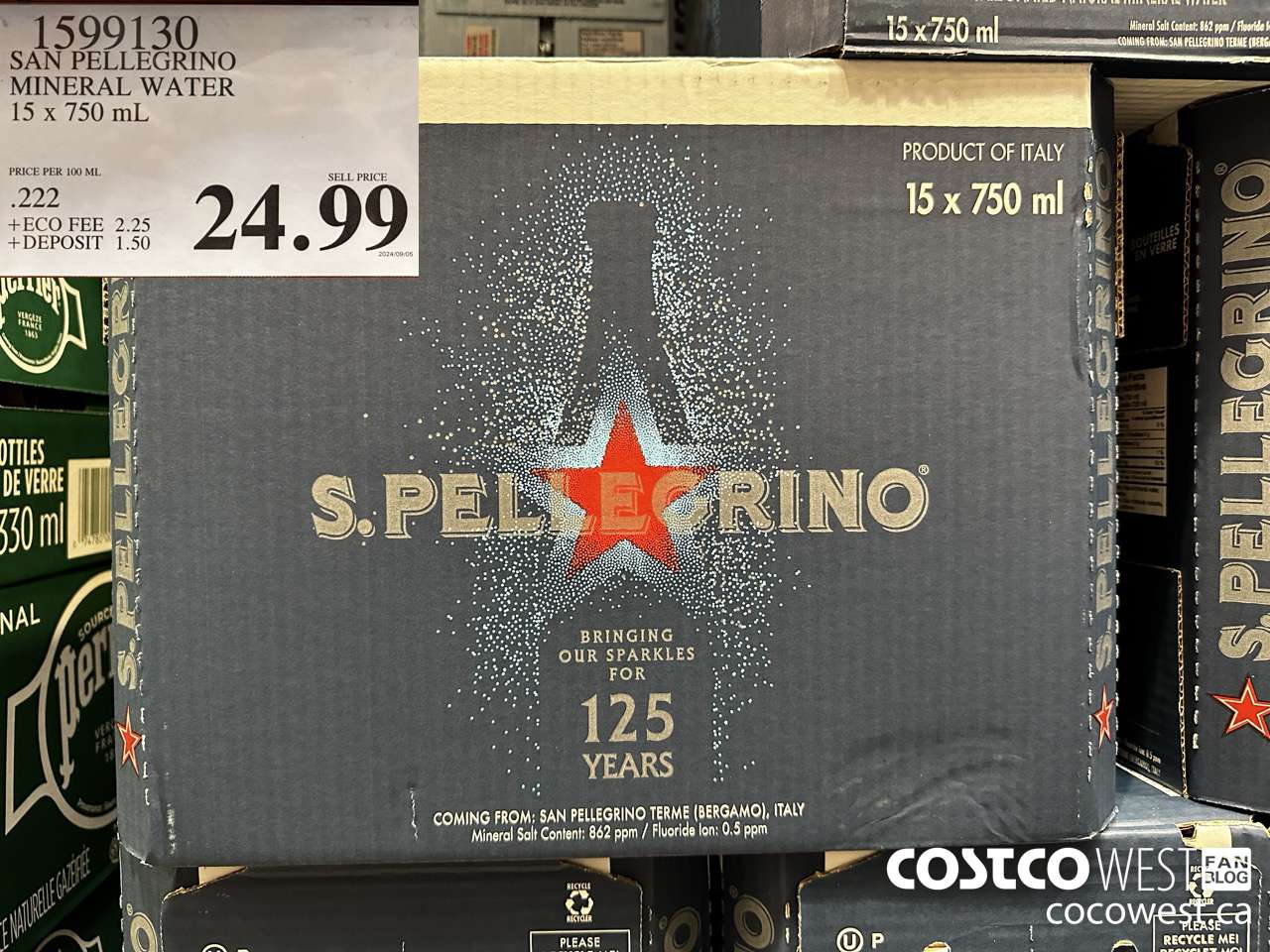 1599130 SAN PELLEGRINO MINERAL WATER 15 X 750ML $24.99