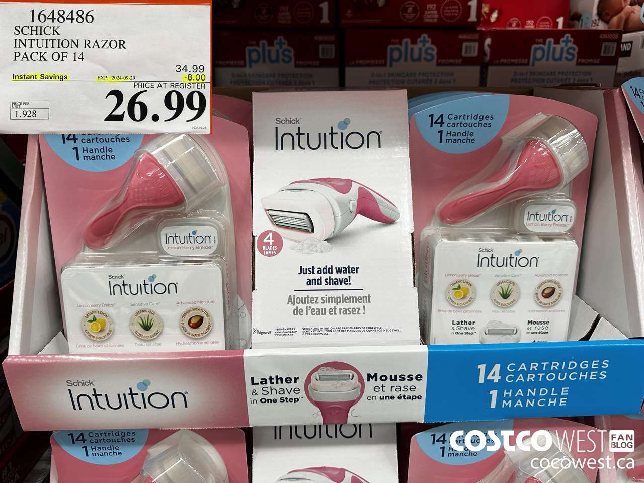 1648486 SCHICK INTUITION 14 CARTRIDGES + RAZOR ($8.00 INSTANT SAVINGS EXPIRES ON 2024-09-29) $26.99