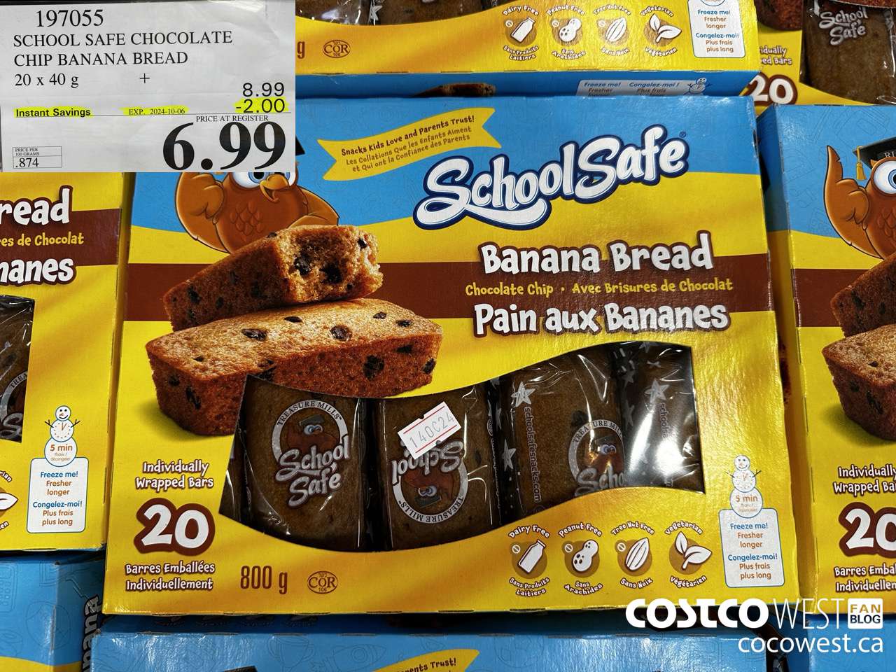197055 SCHOOL SAFE CHOCOLATE CHIP BANANA BREAD 20 X 40 G ($2.00 INSTANT SAVINGS EXPIRES ON 2024-10-06) $6.99