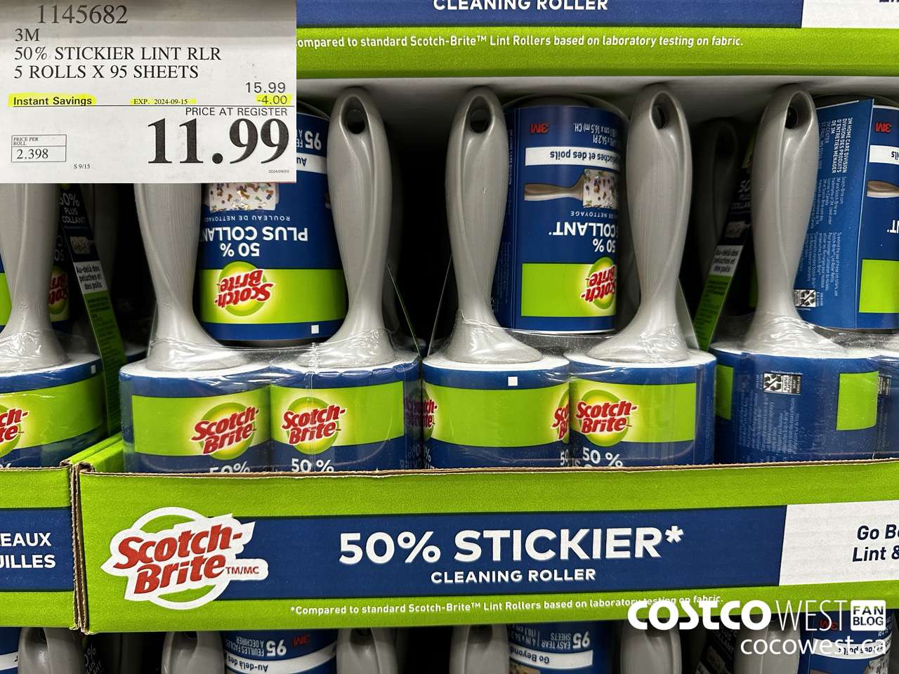 1145682 SCOTCH BRITE 50% STICKIER LINT RLR 5 ROLLS X 95 SHEETS ($4.00 INSTANT SAVINGS EXPIRES ON 2024-09-15) $11.99