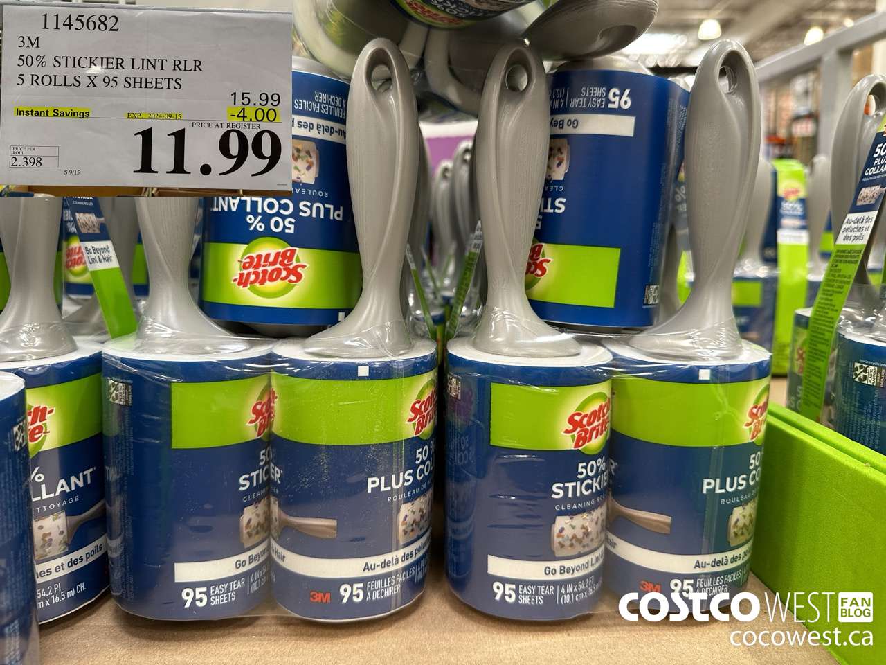 1145682 SCOTCH BRITE 50% STICKIER LINT RLR 5 ROLLS X 95 SHEETS ($4.00 INSTANT SAVINGS EXPIRES ON 2024-09-15) $11.99