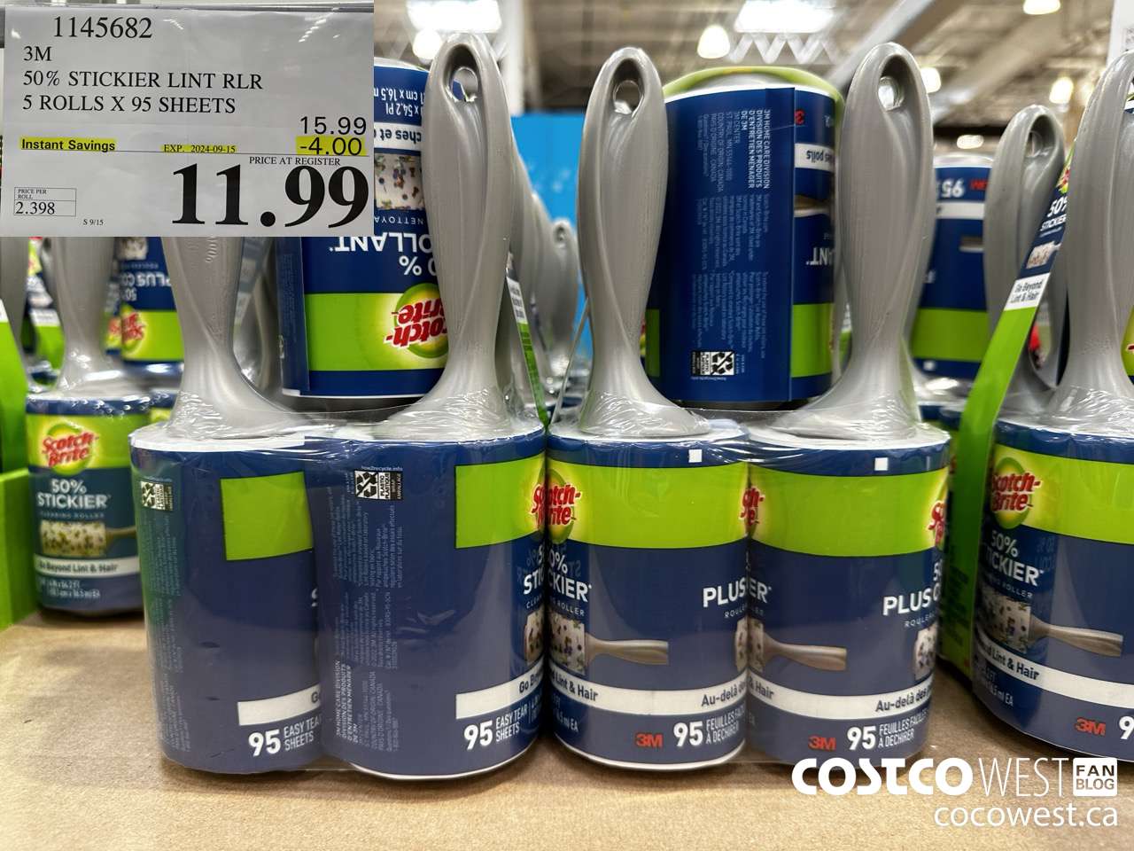 1145682 SCOTCH BRITE 50% STICKIER LINT RLR 5 ROLLS X 95 SHEETS ($4.00 INSTANT SAVINGS EXPIRES ON 2024-09-15) $11.99