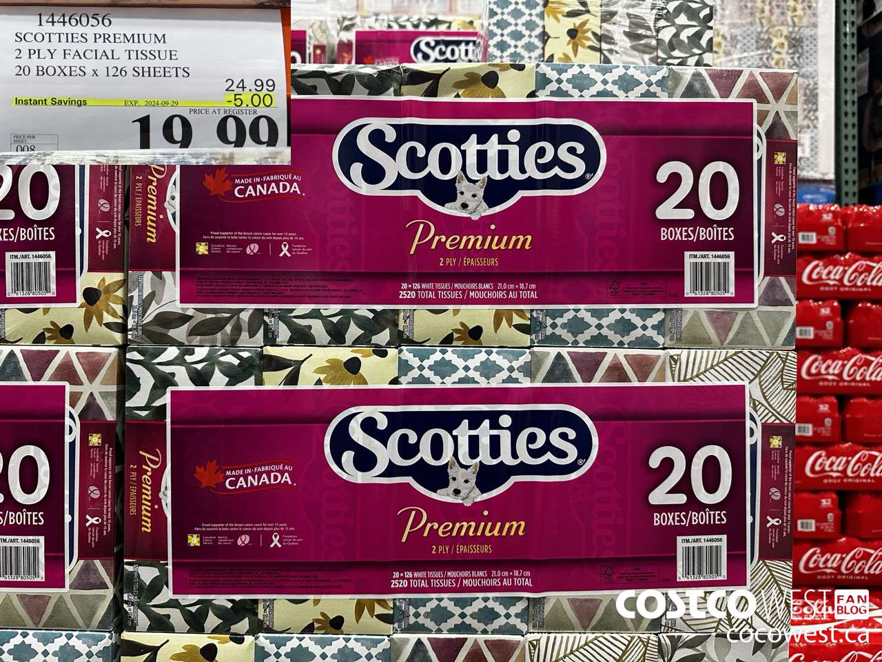 1446056 SCOTTIES PREMIUM 2 PLY FACIAL TISSUE 20 BOXES x 126 SHEETS ($5.00 INSTANT SAVINGS EXPIRES ON 2024-09-29) $19.99