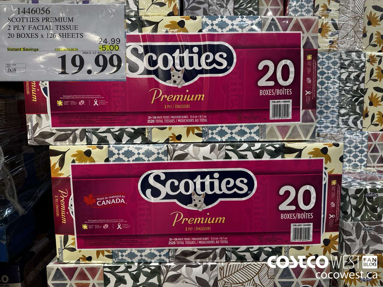 1446056 SCOTTIES PREMIUM 2 PLY FACIAL TISSUE 20 BOXES x 126 SHEETS ($5.00 INSTANT SAVINGS EXPIRES ON 2024-09-29) $19.99