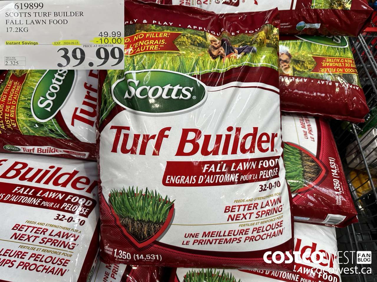 619899 SCOTTS TURF BUILDER FALL LAWN FOOD 17.2 KG ($10.00 INSTANT SAVINGS EXPIRES ON 2024-09-15) $39.99